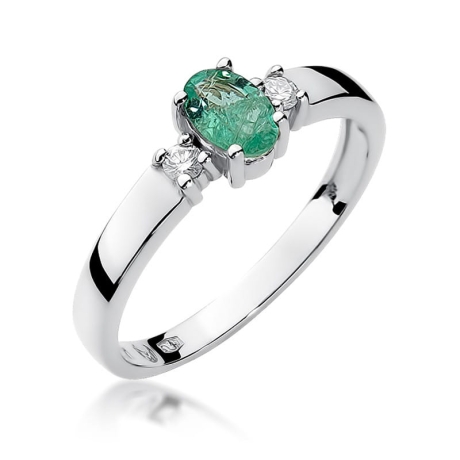 Przejdź do produktu Pierścionek zaręczynowy z białego złota z szmaragdem i diamentami 0,08ct Fire Of Love