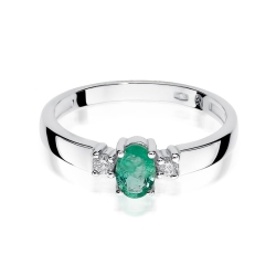 Pierścionek zaręczynowy z białego złota z szmaragdem i diamentami 0,08ct Fire Of Love