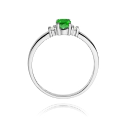 Pierścionek zaręczynowy z białego złota z szmaragdem i diamentami 0,08ct Fire Of Love