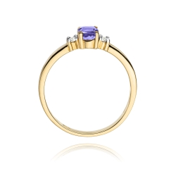 Pierścionek zaręczynowy z żółtego złota z tanzanitem i diamentami 0,08ct Fire Of Love