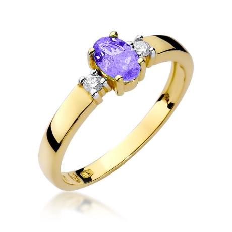 Przejdź do produktu Pierścionek zaręczynowy z żółtego złota z tanzanitem i diamentami 0,08ct Fire Of Love