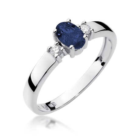 Przejdź do produktu Pierścionek zaręczynowy z białego złota z szafirem i diamentami 0,08ct Fire Of Love
