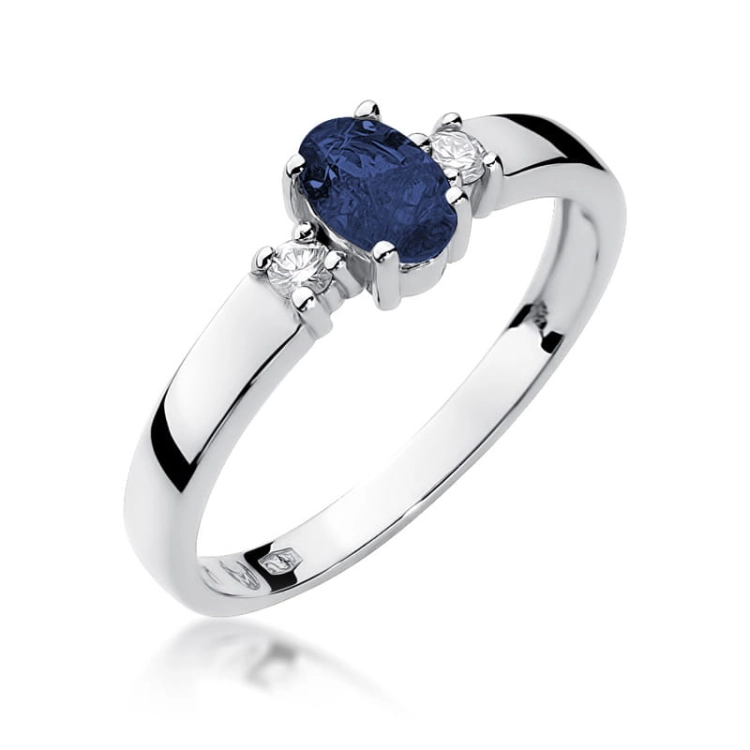 Pierścionek zaręczynowy z białego złota z szafirem i diamentami 0,08ct Fire Of Love