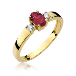 Pierścionek zaręczynowy z żółtego złota z rubinem i diamentami 0,08ct Fire Of Love