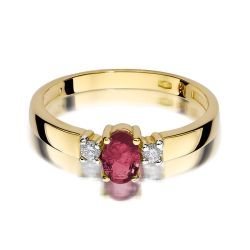 Pierścionek zaręczynowy z żółtego złota z rubinem i diamentami 0,08ct Fire Of Love