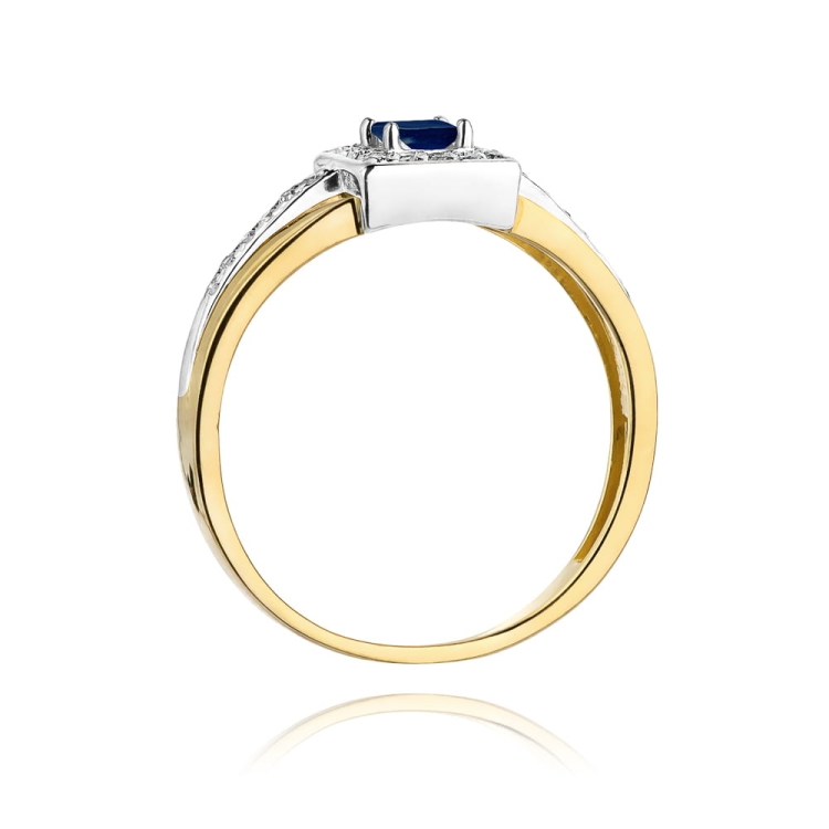 Pierścionek zaręczynowy z żółtego złota z szafirem i diamentami 0,14ct Fire Of Love
