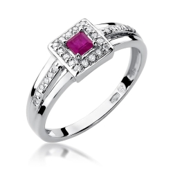 Pierścionek zaręczynowy z białego złota z rubinem i diamentami 0,14ct Fire Of Love
