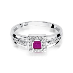 Pierścionek zaręczynowy z białego złota z rubinem i diamentami 0,14ct Fire Of Love