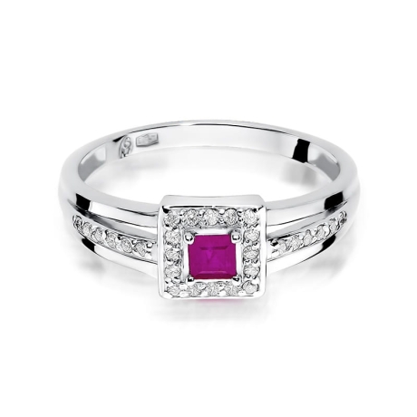 Przejdź do produktu Pierścionek zaręczynowy z białego złota z rubinem i diamentami 0,14ct Fire Of Love