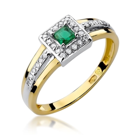 Przejdź do produktu Pierścionek zaręczynowy z żółtego złota z szmaragdem i diamentami 0,14ct Fire Of Love