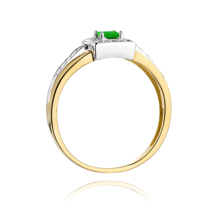 Pierścionek zaręczynowy z żółtego złota z szmaragdem i diamentami 0,14ct Fire Of Love