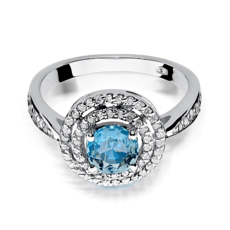 Przejdź do produktu Pierścionek zaręczynowy z białego złota z topazem i diamentami 0,38ct Fire Of Love