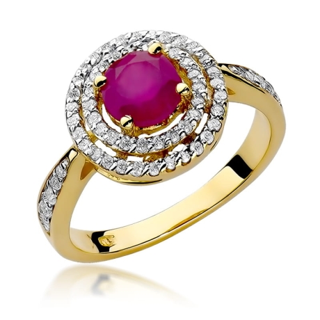 Przejdź do produktu Pierścionek zaręczynowy z żółtego złota z rubinem i diamentami 0,38ct Fire Of Love