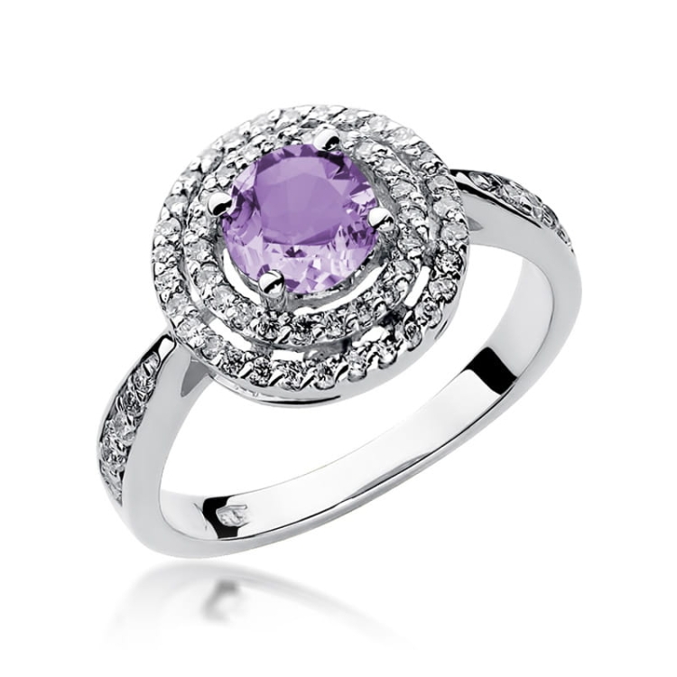 Pierścionek zaręczynowy z białego złota z ametystem i diamentami 0,38ct Fire Of Love