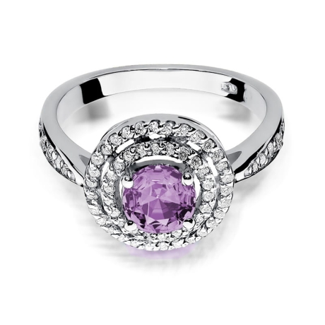 Przejdź do produktu Pierścionek zaręczynowy z białego złota z ametystem i diamentami 0,38ct Fire Of Love 
