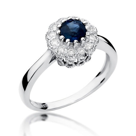 Przejdź do produktu Pierścionek zaręczynowy z białego złota z szafirem i diamentami 0,17ct Fire Of Love 