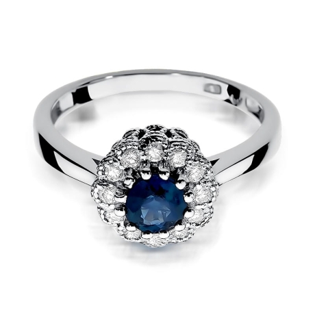 Przejdź do produktu Pierścionek zaręczynowy z białego złota z szafirem i diamentami 0,17ct Fire Of Love 