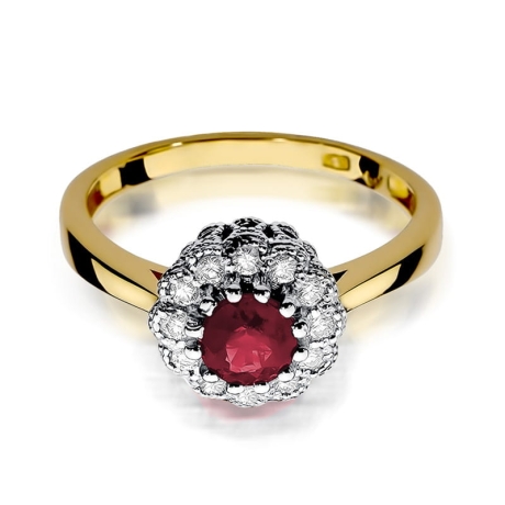 Przejdź do produktu Pierścionek zaręczynowy z żółtego złota z rubinem i diamentami 0,17ct Fire Of Love