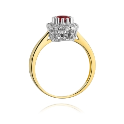 Pierścionek zaręczynowy z żółtego złota z rubinem i diamentami 0,17ct Fire Of Love