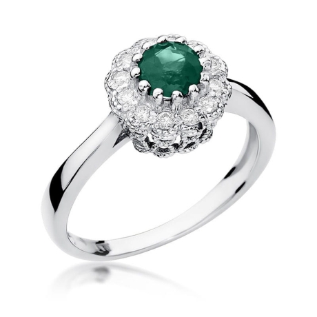 Przejdź do produktu Pierścionek zaręczynowy z białego złota z szmaragdem i diamentami 0,17ct Fire Of Love 