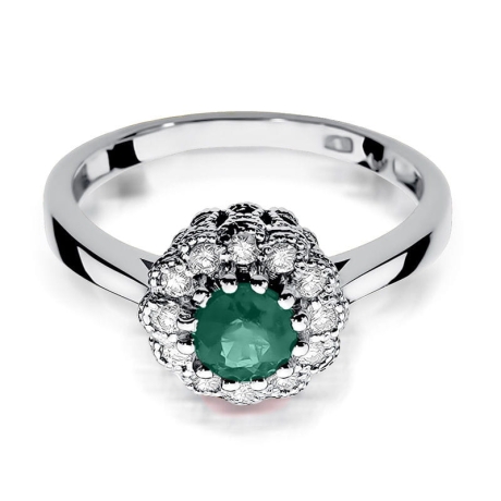 Przejdź do produktu Pierścionek zaręczynowy z białego złota z szmaragdem i diamentami 0,17ct Fire Of Love 