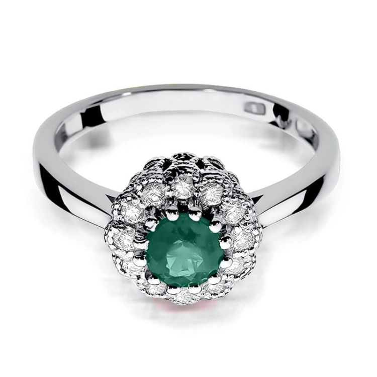 Pierścionek zaręczynowy z białego złota z szmaragdem i diamentami 0,17ct Fire Of Love