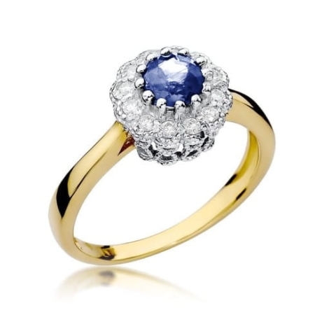 Przejdź do produktu Pierścionek zaręczynowy z żółtego złota z tanzanitem i diamentami 0,17ct Fire Of Love