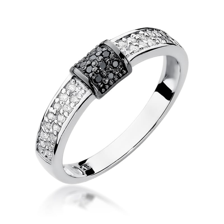 Pierścionek zaręczynowy z białego złota z czarnymi i białymi diamentami 0,14ct Fire Of Love