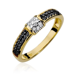 Pierścionek zaręczynowy z żółtego złota z czarnymi i białymi diamentami 0,05ct Fire Of Love