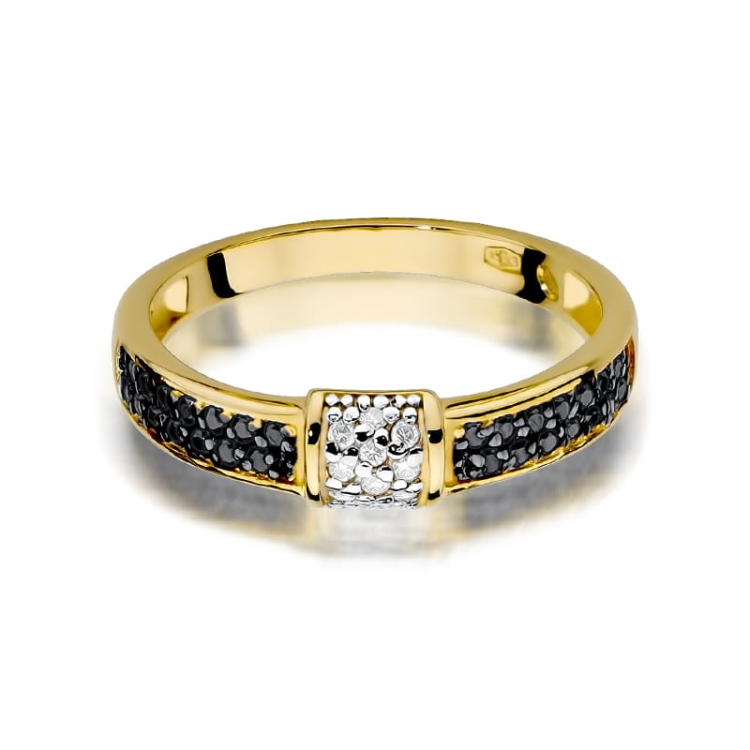 Pierścionek zaręczynowy z żółtego złota z czarnymi i białymi diamentami 0,05ct Fire Of Love