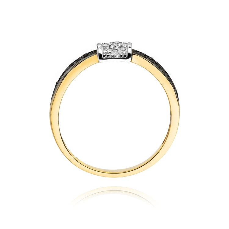 Pierścionek zaręczynowy z żółtego złota z czarnymi i białymi diamentami 0,05ct Fire Of Love