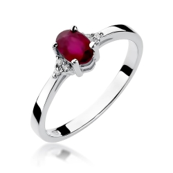 Pierścionek zaręczynowy z białego złota z rubinem i diamentami 0,05ct Fire Of Love