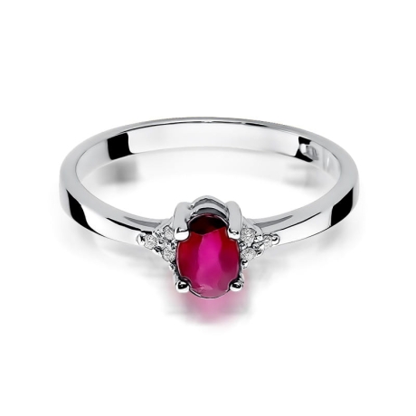 Przejdź do produktu Pierścionek zaręczynowy z białego złota z rubinem i diamentami 0,05ct Fire Of Love