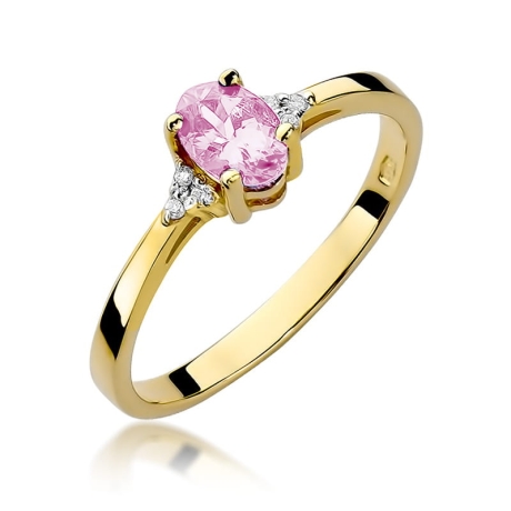 Przejdź do produktu Pierścionek zaręczynowy z żółtego złota z różowym topazem i diamentami 0,05ct Fire Of Love 