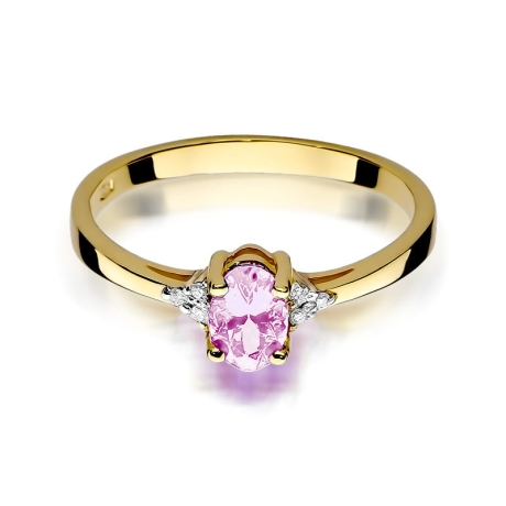 Przejdź do produktu Pierścionek zaręczynowy z żółtego złota z różowym topazem i diamentami 0,05ct Fire Of Love 