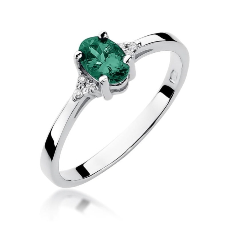 Przejdź do produktu Pierścionek zaręczynowy z białego złota z szmaragdem i diamentami 0,05ct Fire Of Love