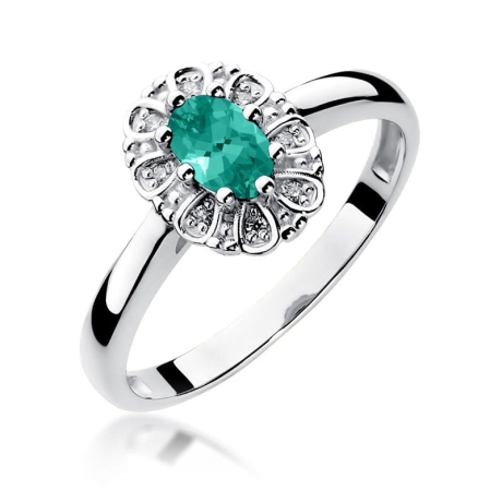 Przejdź do produktu Pierścionek zaręczynowy z białego złota z szmaragdem i diamentami 0,19ct Fire Of Love