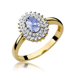 Pierścionek zaręczynowy z żółtego złota z tanzanitem i diamentami 0,19ct Fire Of Love