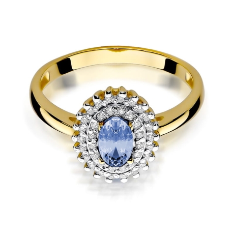 Przejdź do produktu Pierścionek zaręczynowy z żółtego złota z tanzanitem i diamentami 0,19ct Fire Of Love 