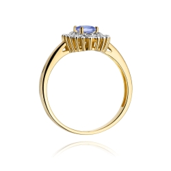 Pierścionek zaręczynowy z żółtego złota z tanzanitem i diamentami 0,19ct Fire Of Love