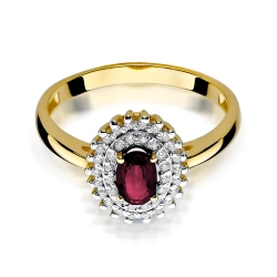 Pierścionek zaręczynowy z żółtego złota z rubinem i diamentami 0,19ct Fire Of Love