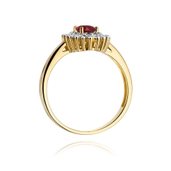 Pierścionek zaręczynowy z żółtego złota z rubinem i diamentami 0,19ct Fire Of Love