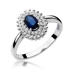 Pierścionek zaręczynowy z białego złota z szafirem i diamentami 0,19ct Fire Of Love