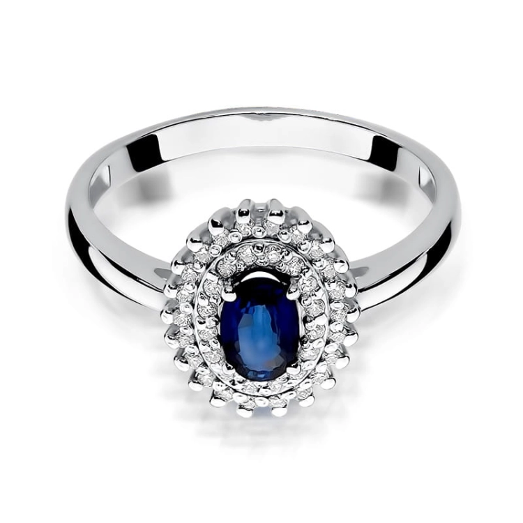 Pierścionek zaręczynowy z białego złota z szafirem i diamentami 0,19ct Fire Of Love