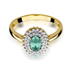 Pierścionek zaręczynowy z żółtego złota z szmaragdem i diamentami 0,19ct Fire Of Love