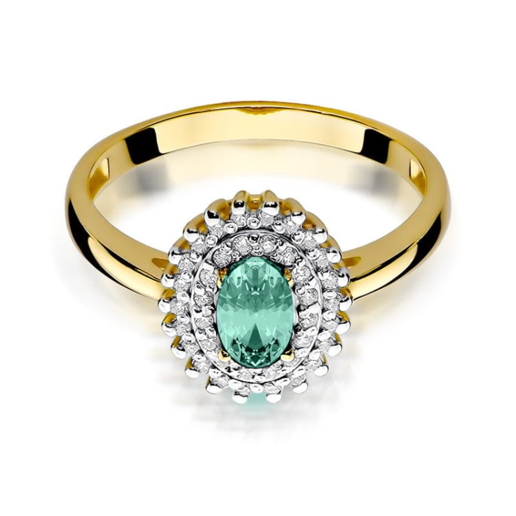 Pierścionek zaręczynowy z żółtego złota z szmaragdem i diamentami 0,19ct Fire Of Love