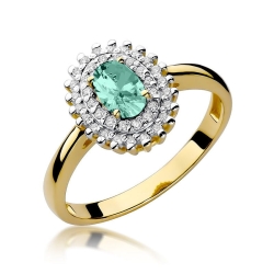 Pierścionek zaręczynowy z żółtego złota z szmaragdem i diamentami 0,19ct Fire Of Love