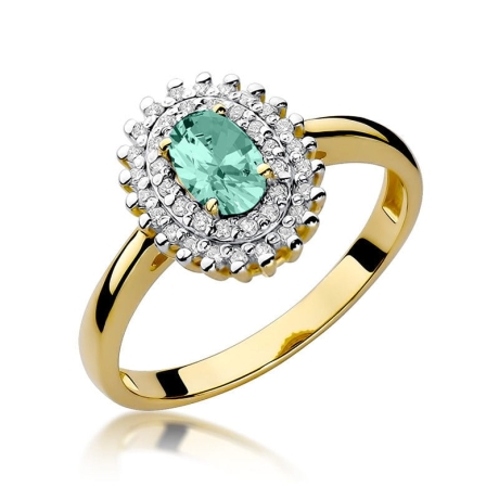 Przejdź do produktu Pierścionek zaręczynowy z żółtego złota z szmaragdem i diamentami 0,19ct Fire Of Love 