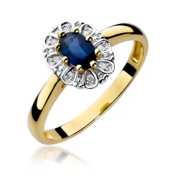 Pierścionek zaręczynowy z żółtego złota z szafirem i diamentami 0,07ct Fire Of Love