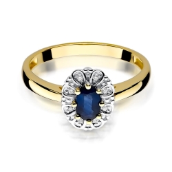 Pierścionek zaręczynowy z żółtego złota z szafirem i diamentami 0,07ct Fire Of Love